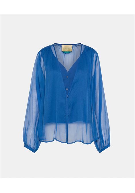 Camicia zamba in chiffon crepon di seta - cobalto MOMONI | Camicie | MOSH002MO010881