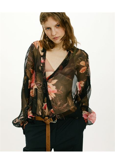 Camicia camila in chiffon crepon stampato - nero/rosa MOMONI | Camicie | MOSH004MO099041