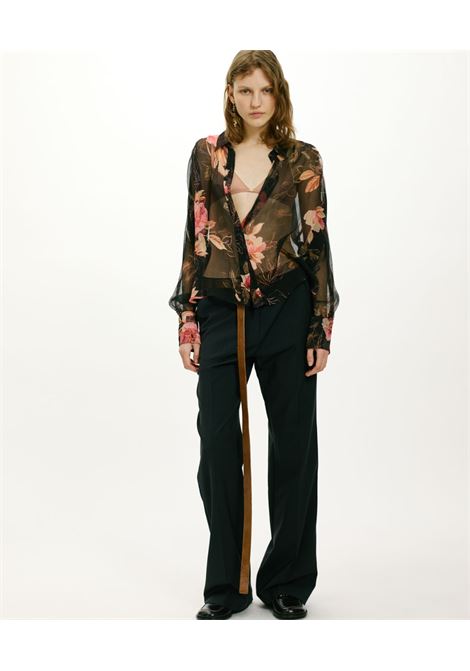 Camicia camila in chiffon crepon stampato - nero/rosa MOMONI | Camicie | MOSH004MO099041