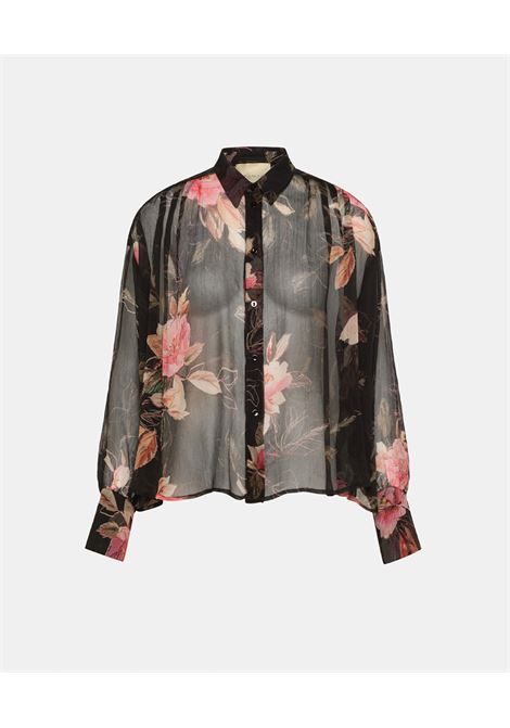 Camicia camila in chiffon crepon stampato - nero/rosa MOMONI | Camicie | MOSH004MO099041