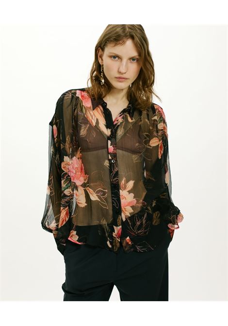 Camicia camila in chiffon crepon stampato - nero/rosa MOMONI | Camicie | MOSH004MO099041