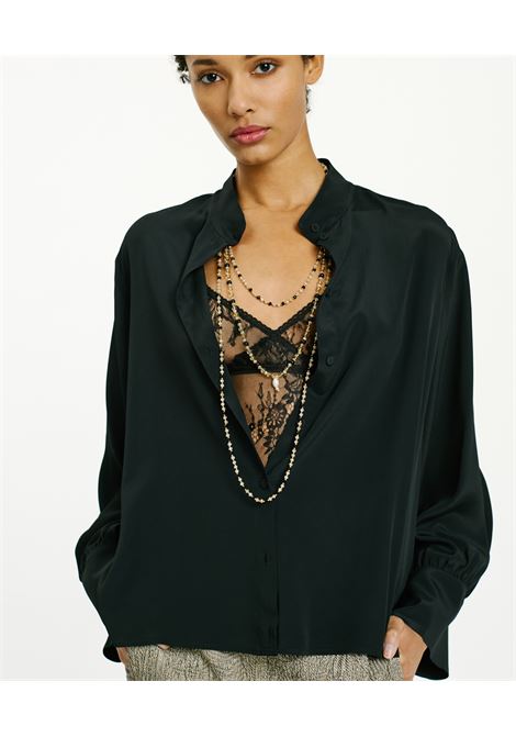 Camicia Franklyn in Acetato Seta Unito - Nero MOMONI | Camicie | MOSH008LMM0990