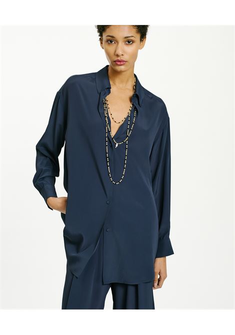 Camicia Hamacas in Acetato Seta - Blu Notte MOMONI | Camicie | MOSH0090870
