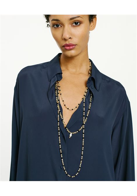 Camicia Hamacas in Acetato Seta - Blu Notte MOMONI | Camicie | MOSH0090870