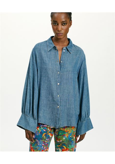 Camicia catinga in chambray stonewashed - blu jeans MOMONI | Camicie | MOSH0100871