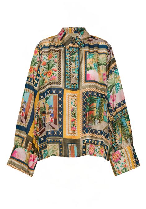 Camicia catinga in habutai stampato - multicolor verde MOMONI | Camicie | MOSH0107008