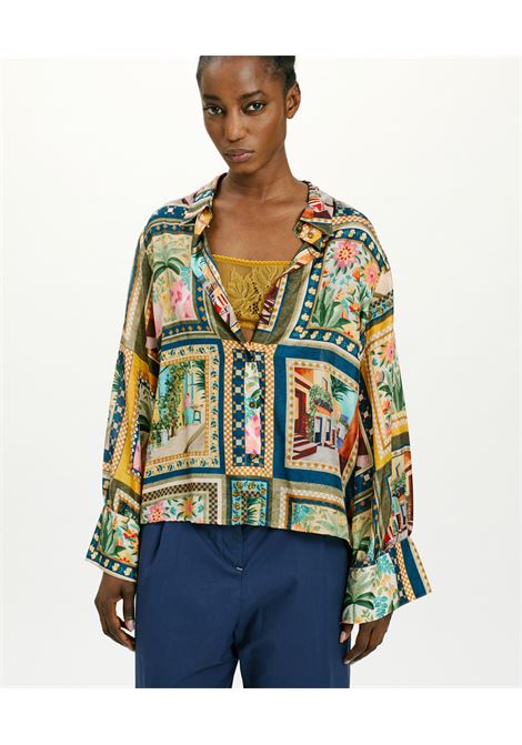 Camicia catinga in habutai stampato - multicolor verde MOMONI | Camicie | MOSH0107008