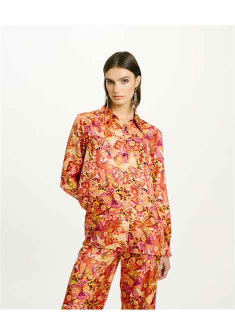 Camicia Papaya in Twill di Seta Stampata - Rosa/Bordeaux MOMONI | Camicie | MOSH0114021