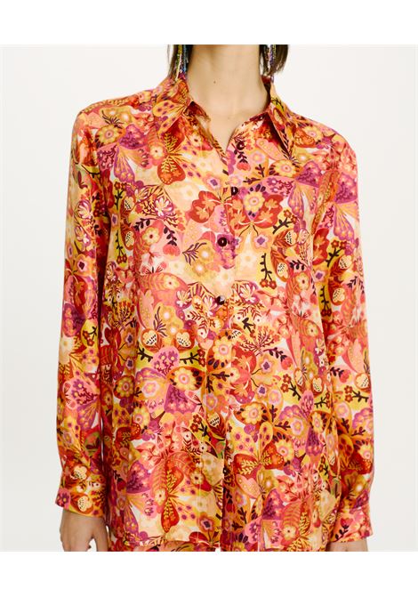 Camicia Papaya in Twill di Seta Stampata - Rosa/Bordeaux MOMONI | Camicie | MOSH0114021