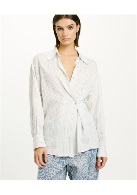 Camicia Titi in Viscosa Seta/Cotone - Panna/Blu MOMONI | Camicie | MOSH0151005