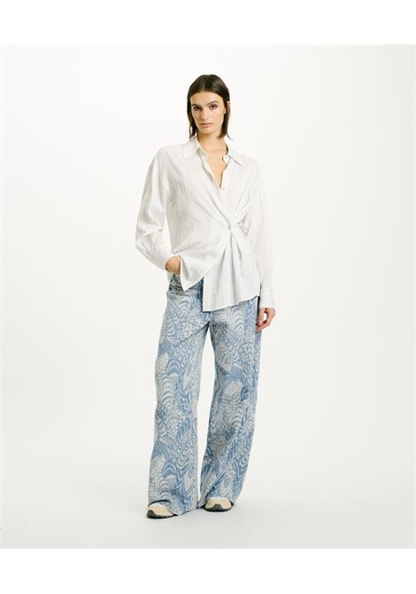 Camicia Titi in Viscosa Seta/Cotone - Panna/Blu MOMONI | Camicie | MOSH0151005