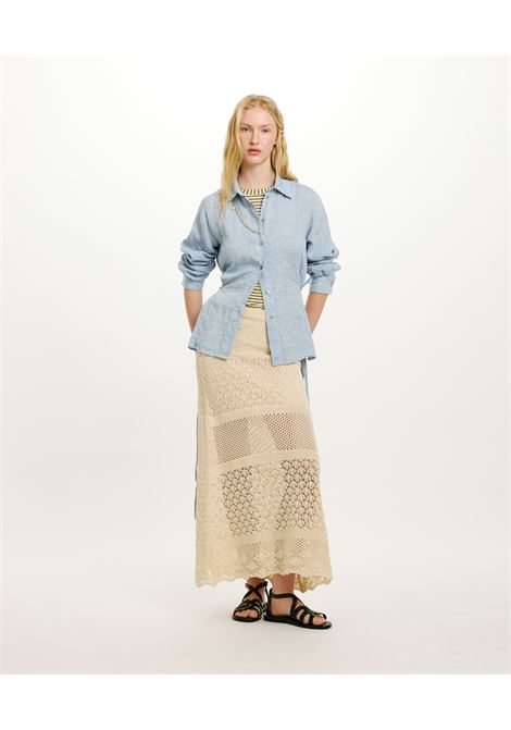 Camicia sharon in lino tinto filo - azzurro MOMONI | Camicie | MOSH015MO320834