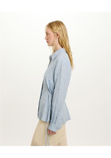Camicia sharon in lino tinto filo - azzurro MOMONI | Camicie | MOSH015MO320834