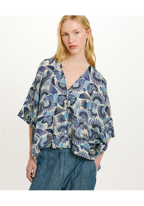 Camicia paha in habutai stampato - multicolor azzurro MOMONI | Camicie | MOSH016MO188054