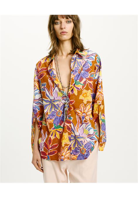Camicia Iwaki in Popeline Stretch - Tabacco/Viola MOMONI | Camicie | MOSH0174264