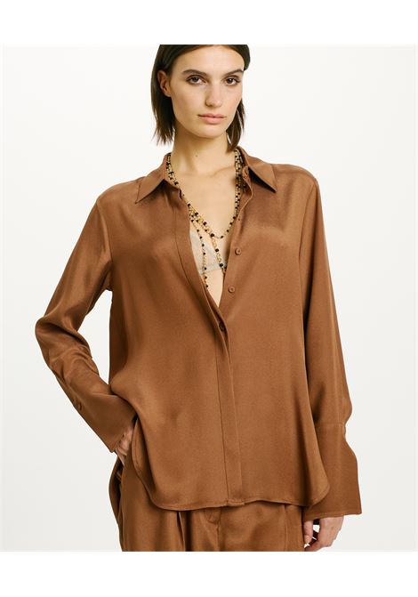 Camicia Tena in Acetato Seta Crêpe Unito - Tabacco MOMONI | Camicie | MOSH0190640