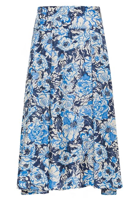 Gonna piya in twill di seta stampata - blu/bluette MOMONI | Gonne | MOSK0068085