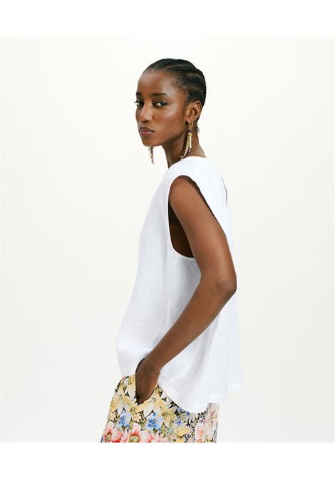 Tshirt sofia in lino tinto filo - bianco MOMONI | T-shirt | MOTS0030016