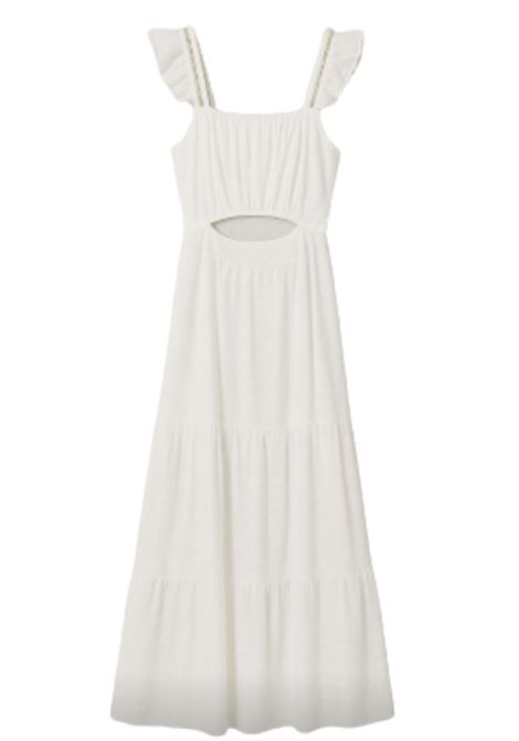 Vestito lungo bianco sangallo con spalline volant  Nekane NKN Nekane | Vestiti | ARUNWHITE