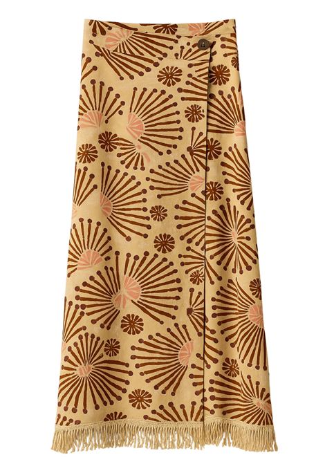 Gonna lunga pareo beige con stampa etnica e frange Nekane Nekane | Gonne | BRILIABEIGE