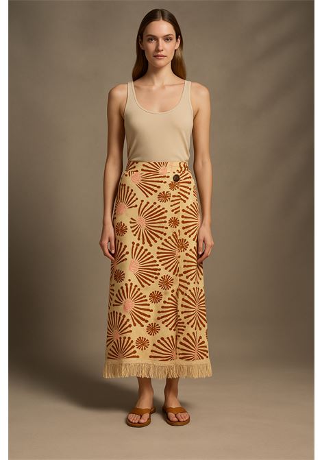 Gonna lunga pareo beige con stampa etnica e frange Nekane Nekane | Gonne | BRILIABEIGE