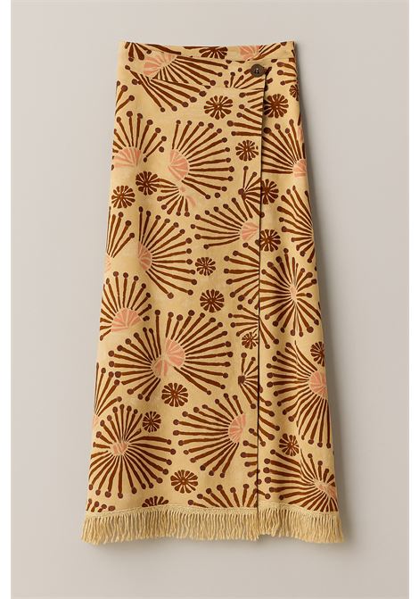 Gonna lunga pareo beige con stampa etnica e frange Nekane Nekane | Gonne | BRILIABEIGE