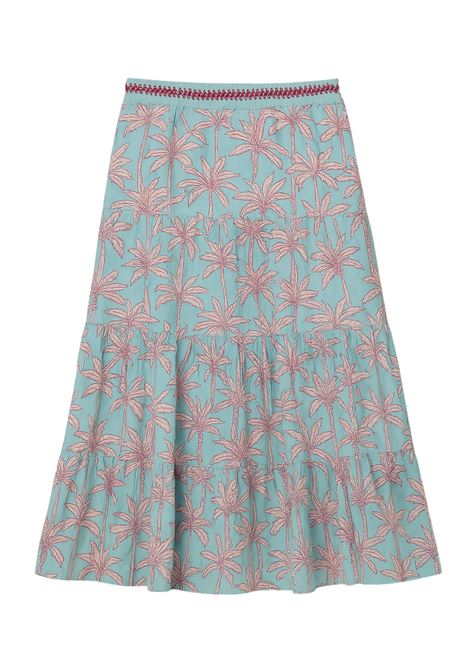 Gonna lunga a balze turchese con stampa tropicale  Nekane Nekane | Gonne | KAMANTURQUOISE
