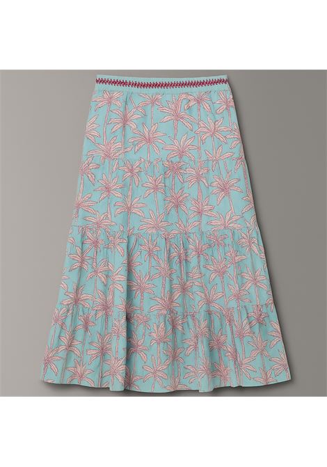 Gonna lunga a balze turchese con stampa tropicale  Nekane Nekane | Gonne | KAMANTURQUOISE