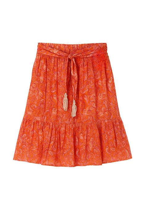 Minigonna paisley arancio con cintura annodata e dettagli con nappine Nekane Nekane | Gonne | NOLIAORANGE