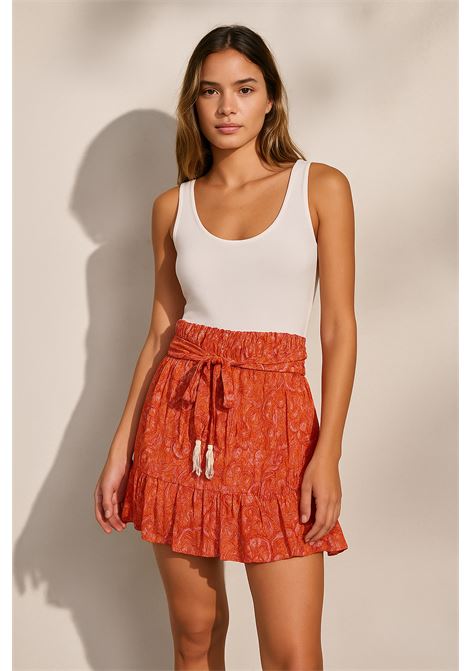 Minigonna paisley arancio con cintura annodata e dettagli con nappine Nekane Nekane | Gonne | NOLIAORANGE