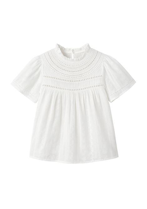 Blusa bianca sangallo con collo arricciato  Nekane NKN Nekane | Bluse | ROMANTICWHITE