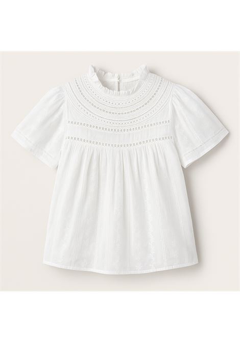 Blusa bianca sangallo con collo arricciato  Nekane NKN Nekane | Bluse | ROMANTICWHITE