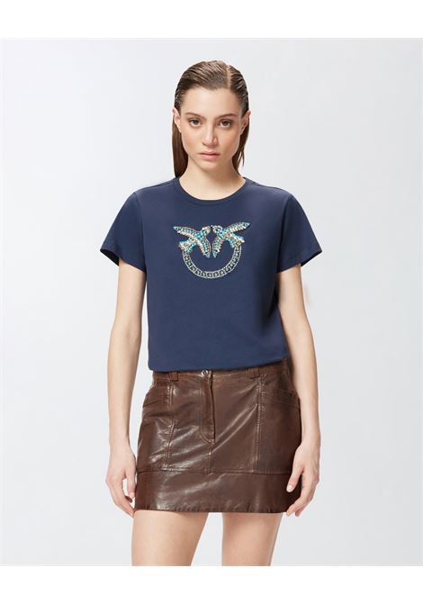T-shirt con ricamo logo Love Birds in cristalli PINKO | T-shirt | 100535-A2G7G1A