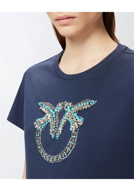 T-shirt con ricamo logo Love Birds in cristalli PINKO | T-shirt | 100535-A2G7G1A