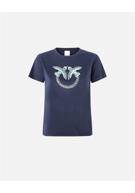 T-shirt con ricamo logo Love Birds in cristalli PINKO | T-shirt | 100535-A2G7G1A
