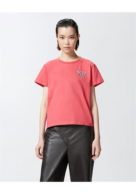 PINKO - Short sleeve T-shirt with Love Birds jewel embroidery. PINKO |  | 103320-A2G7O57