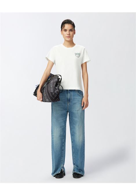 PINKO - Short sleeve T-shirt with Love Birds jewel embroidery. PINKO |  | 103320-A2G7Z05