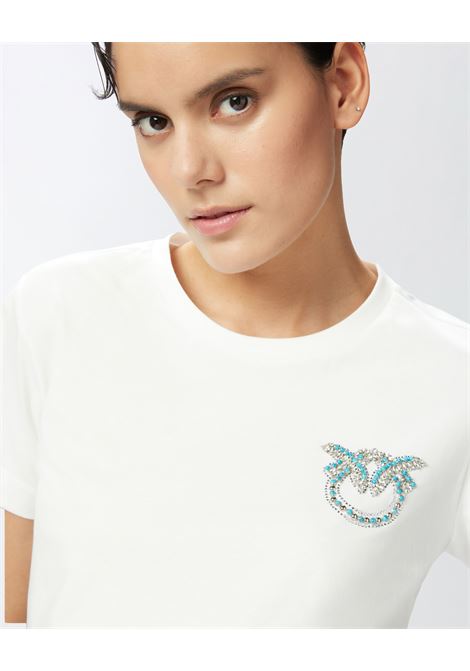 PINKO - Short sleeve T-shirt with Love Birds jewel embroidery. PINKO |  | 103320-A2G7Z05