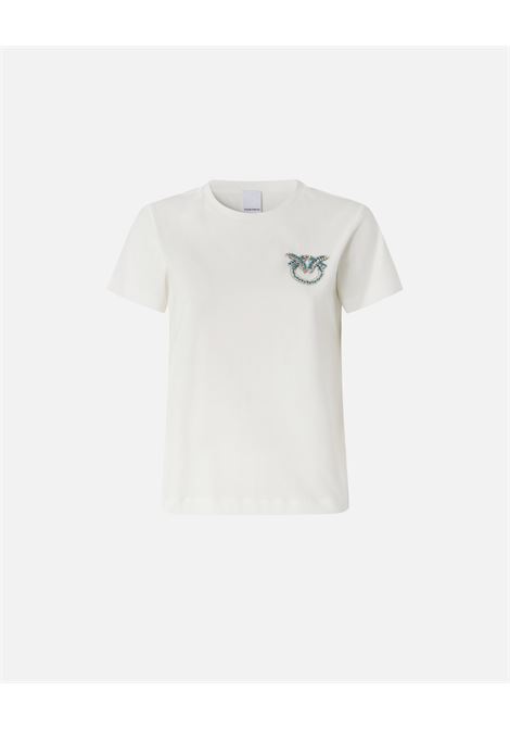 PINKO - Short sleeve T-shirt with Love Birds jewel embroidery. PINKO |  | 103320-A2G7Z05