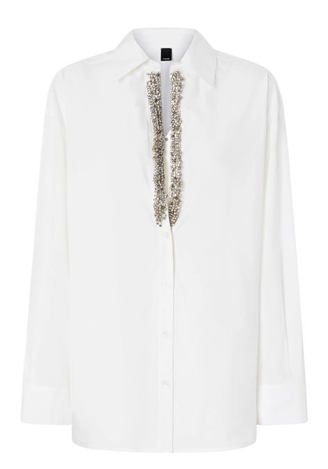 PINKO - White V-neck shirt with rhinestones PINKO |  | 104708-A2EUZ04