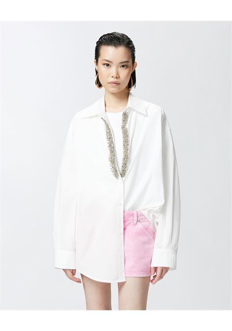 PINKO - White V-neck shirt with rhinestones PINKO |  | 104708-A2EUZ04
