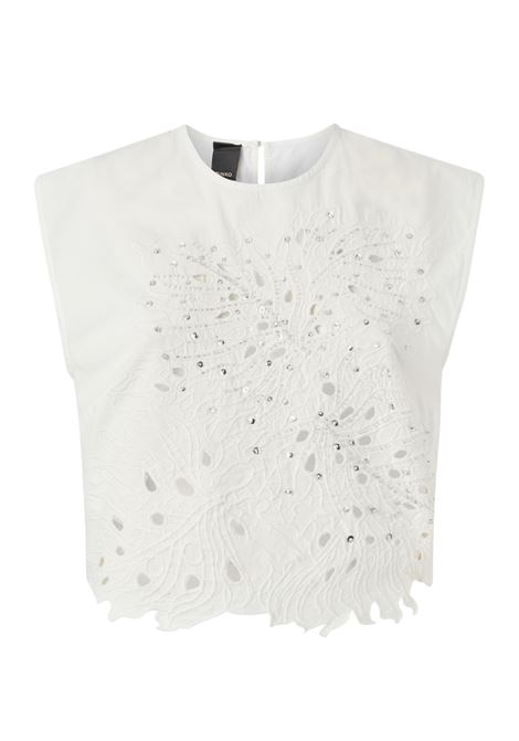 Crop top con ricamo traforato e cristalli PINKO | Top & T-shirt | 104850-A2H0Z05