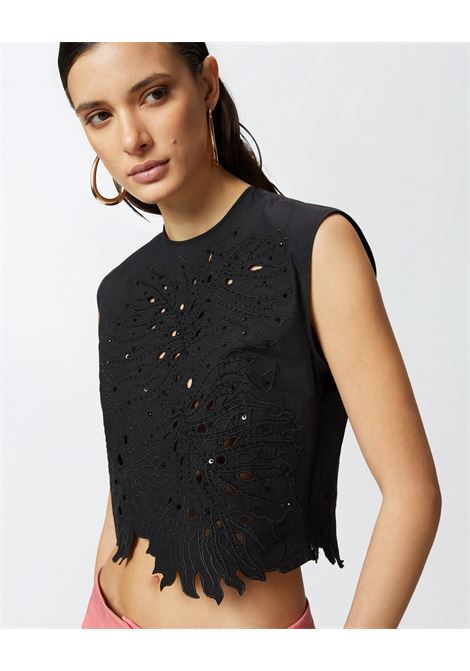 Crop top con ricamo traforato e cristalli PINKO | Top & T-shirt | 104850-A2H0Z99
