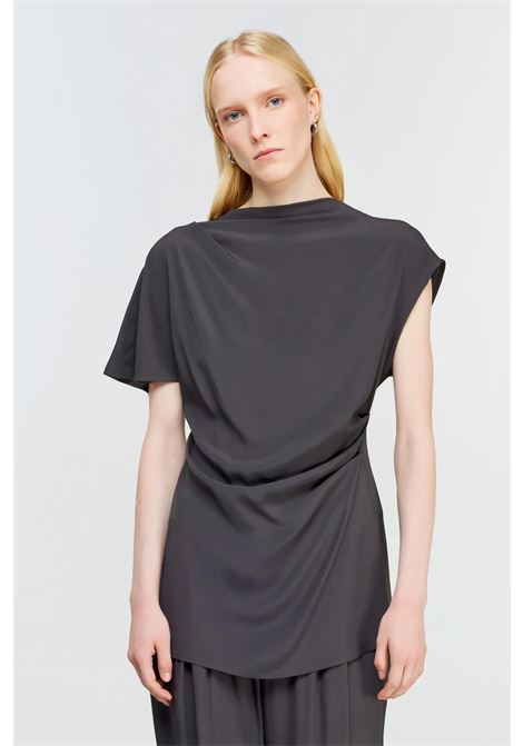 Blusa BELEN in crêpe de chine con scollo Bardot SEMICOUTURE | Bluse | S5SU03Y54-0