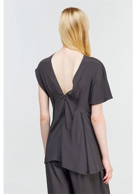 Blusa BELEN in crêpe de chine con scollo Bardot SEMICOUTURE | Bluse | S5SU03Y54-0