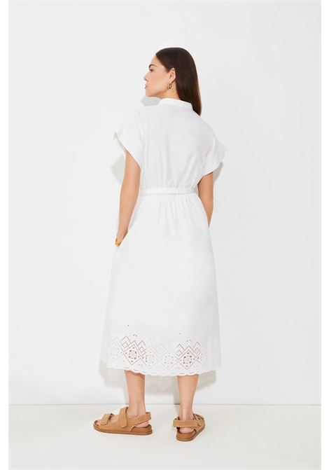 Vestito chemisier midi bianco con ricamo sangallo - SUNCOO Paris SUNCOO | Vestiti | 0303401
