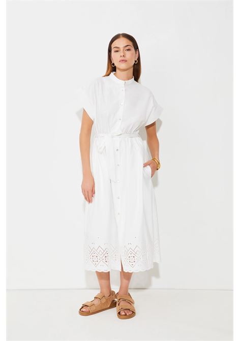 Vestito chemisier midi bianco con ricamo sangallo - SUNCOO Paris SUNCOO | Vestiti | 0303401