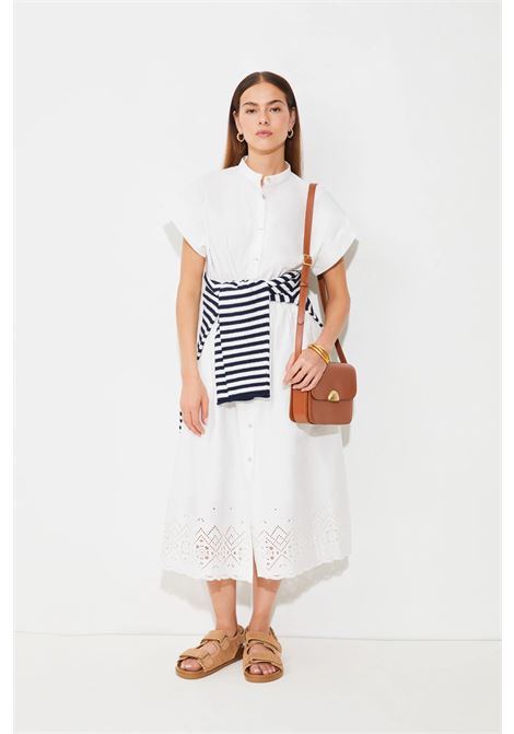 Vestito chemisier midi bianco con ricamo sangallo - SUNCOO Paris SUNCOO | Vestiti | 0303401