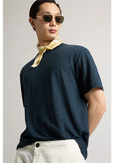 T-shirt in puro lino con logo ricamato WOOLRICH | T-shirt | CFWOTE0165MRUT40953989