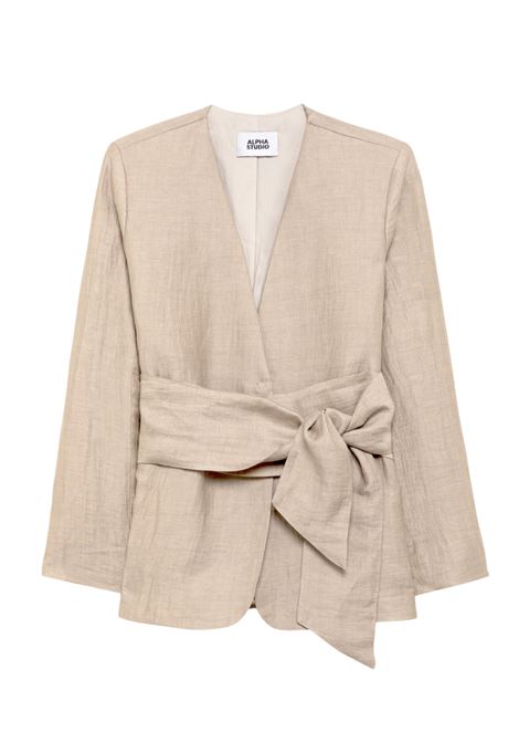 Alpha Studio blazer in lino beige con fusciacca e scollo a V ALPHA STUDIO | GIACCHE | AD-6611N2016